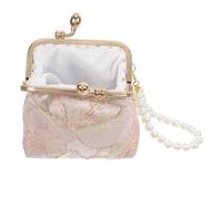 Damen Clutch aus Jacquard mit Perlen und Kiss Lock Verschluss | Vintage Abendtasche für Besondere Anlässe, Handliches Format, Vielseitige Aufbewahrung für Kleine Gegenstände