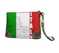 Damen-Clutch, Motiv: römisches Kolosseum, italienische Flagge, bedruckt, Leder, Clutch, Geldbörse, Handtasche mit Handgelenkschlaufe, Schwarz , Einheitsgröße