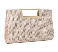 Damen-Clutch-Top-Handtaschen, Stroh-Bast, Geldbörse, gewebte Tragetasche, Crossbag für Damen, Strand, Sommer, Reisen, Weiss/opulenter Garten, 10.24 x 1.97 x 6.69 inches