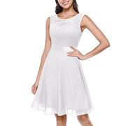 Damen Cocktailkleid Knielang Spitzenkleid Ärmellos Abendkleid 1950er Vintage Retro Rockabilly Chiffon Kleider mit Spitzenmuster Abendkleider Elegant für Hochzeit Brautjungfernkleider
