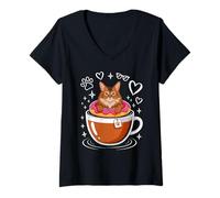 Damen Coffee Somali Cat Donut T-Shirt mit V-Ausschnitt