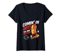 Damen Comin' In Hot (probieren Sie es mit Ketchup) - Hot Dog Glizzy Meme Hotdogs T-Shirt mit V-Ausschnitt