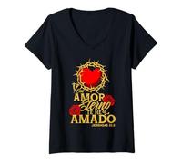 Damen Con Amor eterno te he Amado, versículo Jeremías 31:3 T-Shirt mit V-Ausschnitt
