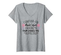 Damen Confiar Dios nos enseña a caminar en humildad T-Shirt mit V-Ausschnitt
