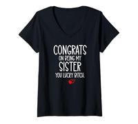 Damen Congrats on Being My Sister You Lucky Big Sister Little Sis T-Shirt mit V-Ausschnitt