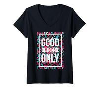 Damen Cool Floral Summer Vibes Only Quotes Inspirational Quotes T-Shirt mit V-Ausschnitt