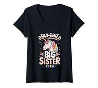 Damen Cool Kids Only Child Crossed Out Big Sister 2026 T-Shirt mit V-Ausschnitt