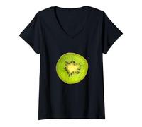 Damen Cool Kiwi Slice Outfit Illustration Novelty Graphic Designs T-Shirt mit V-Ausschnitt