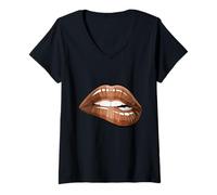 Damen Cool Melanin Girl Lips Graphic Tees, Black Girls Magic Style T-Shirt mit V-Ausschnitt