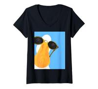 Damen Coole Happy Duck mit Sonnenbrille - Fun Trendy T-Shirt mit V-Ausschnitt