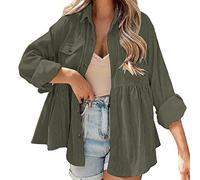 Damen Cord Bluse Cordhemd Damen Vintage Hemd Cordjacke Winter Frühling Herbst Top Langarmshirt Elegant Hemdbluse mit Knöpfen V-Ausschnitt Casual Arbeit Corduroy Bluse Jacke mit Brusttasche