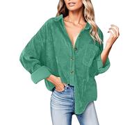 Damen Cord Jacke Cordhemd Damen Vintage Hemd Cordjacke Winter Frühling Herbst Top Langarmshirt Elegant Hemdbluse mit Knöpfen V-Ausschnitt Casual Arbeit Bluse Jacke