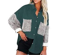 Damen Cord Shacket Shirt Button Down Hemd Lässige Langarm Oberteile Einfarbig Oversized BoyfriendJacke Bluse Freizeit Hemdbluse