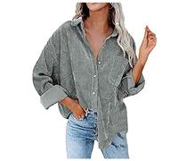Damen Cord Shacket Shirt Button Down Hemd Lässige Langarm Oberteile Einfarbig Oversized BoyfriendJacke Bluse Freizeit Hemdbluse Größen S-XXL