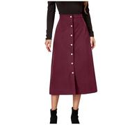 Damen Cordrock Midi Rock Damen Winter Cord Lang A Linien Midirock Elegant Hohe Taille Damenrock Knopfleiste Festlich Röcke Frauen Freizeitrock Herbstwinter Skirt Corduroy Winterrock Business