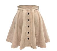 Damen Cordrock mit Knopfleiste, A-Linie, Y2K, trendig, einfarbig, hohe Taille, plissiert, Skater, Khaki, kurzer Rock, beige, 36