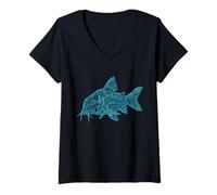 Damen Cory Catfish Corydoras Süßwasseraquarium T-Shirt mit V-Ausschnitt