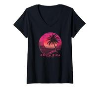 Damen Costa Rica Pura Vida Vintage Reise Souvenir Strand Palme T-Shirt mit V-Ausschnitt