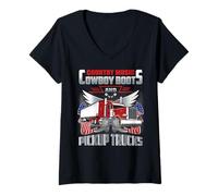 Damen Country Music Cowboy Boots & Pickup Trucks Lovers Trucker T-Shirt mit V-Ausschnitt
