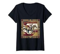 Damen Course Hippique Art Deco Horse Racing Jockey T-Shirt mit V-Ausschnitt