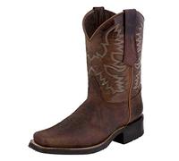 Damen Cowboystiefel Vintage Slip-On Stiefel Wade Stickerei GeteiltDEDE Muster Spitzzehenblockabsatz Anti-Rutsch-Patchwork-Lederstiefel Flache Ritterstiefel WDEDEtern Cowboystiefel Mittelrohrstiefel