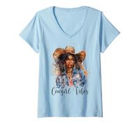 Damen Cowgirl Vibes Melanin Cowgirls African American T-Shirt mit V-Ausschnitt