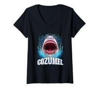 Damen Cozumel Mexiko Urlaub Great White Shark Beach Cruise Trip T-Shirt mit V-Ausschnitt