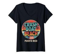 Damen Crashboot Beach Puerto Rico Palm Circle Design T-Shirt mit V-Ausschnitt