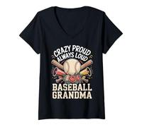 Damen Crazy Proud Always Loud Baseball Grandma T-Shirt mit V-Ausschnitt