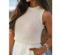 Damen Creme-farbene Rundhals-Ärmellose Strick-Weste, Lässig für den täglichen Gebrauch, Sommer