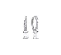 Damen Creolen 925 Sterling Silber - Rhodium beschichtet, Design-Ohrhänger mit Baguette-Solitär & Zirkonia-Besatz, 15 mm