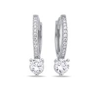 Damen Creolen 925 Sterling Silber - Rhodium beschichtet, Design-Ohrhänger mit rundem Solitär-Zirkonia, ca. 15 mm