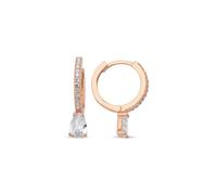 Damen Creolen 925 Sterling Silber - Rosegold beschichtet, Design-Ohrhänger mit Tropfen-Solitär & Zirkonia, ca. 15 mm