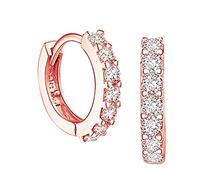 Damen Creolen Ohrstecker 925 Sterling Silber Schlicht Design Ohrringe Retro Innen & Außen Zirkonia Stilvoll Und Elegant (Roségold)