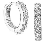 Damen Creolen Ohrstecker 925 Sterling Silber Schlicht Design Ohrringe Retro Innen & Außen Zirkonia Stilvoll Und Elegant (Weiß)