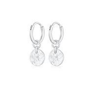 Damen Creolen Plättchen Anhänger Gehämmert Abnehmbar in 925 Sterling Silber
