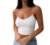 Damen Crop Top Spaghetti Kurz Oberteil Y2K Lässig Blusetops Sport Sommer Weiß Bauchfrei Aesthetic Cropped Tank Top Trägertop Damentop Croptops
