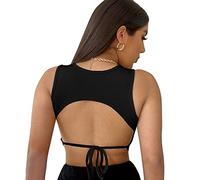 Damen Crop Tops Rückenfreies Oberteil Sexy Tank Top Rundhals Shirts Racerback Rundhals Basic Shirts Oberteile Ribbed Knit Cami Top