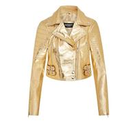 Damen Cropped Jacke Kurz Körper Gothic Top Gold Chic Biker Echtlederjacke