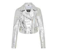 Damen Cropped Jacke Kurz Körper Gothic Top Silber Chic Biker Echtlederjacke
