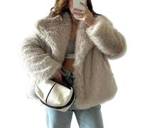 Damen Cropped Kunstpelz Jacke Langarm Knopf Warme Wintermäntel Shaggy Furry Oberbekleidung mit Taschen, milchig, XS