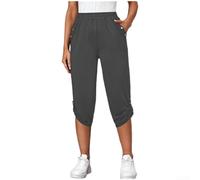 Damen Cropped Leggings Mid Waist Polyester Stretchy | Weicher Polyester, dehnbarer Stoff, mittlere Taille, knöchellang, schwarz blau grau khaki(Dark Gray S)