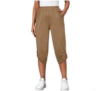 Damen Cropped Leggings Mid Waist Polyester Stretchy | Weicher Polyester, dehnbarer Stoff, mittlere Taille, knöchellang, schwarz blau grau khaki(Khaki Color L)