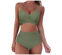 Damen Cross Back Badeanzüge Leopard Twist Front Bademode Kordelzug Side Bikini Sets