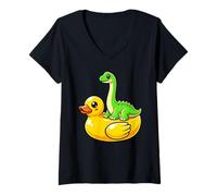 Damen Cute Brachiosaurus Dinosaur Rubber Duck T-Shirt mit V-Ausschnitt