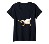 Damen Cute but Dangerous Duck with Knife Funny Silly Duck Meme T-Shirt mit V-Ausschnitt