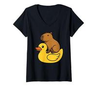 Damen Cute Capybara Rubber Duck T-Shirt mit V-Ausschnitt