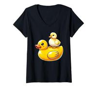 Damen Cute Duckling Rubber Duck T-Shirt mit V-Ausschnitt