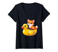Damen Cute Fox Rubber Duck T-Shirt mit V-Ausschnitt
