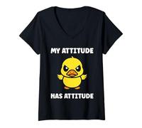Damen Cute Grumpy Duck Animal Funny Defiance Bad Attitude T-Shirt mit V-Ausschnitt